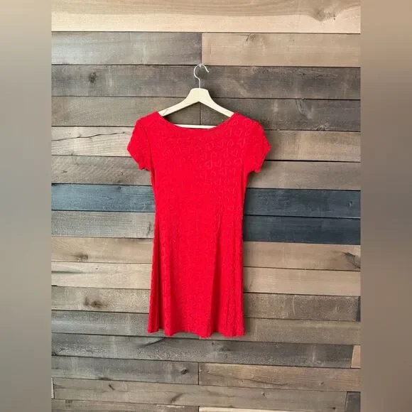 Vintage 90s All That Jazz Red Heart Textured Mini Dress - Picture 7 of 11